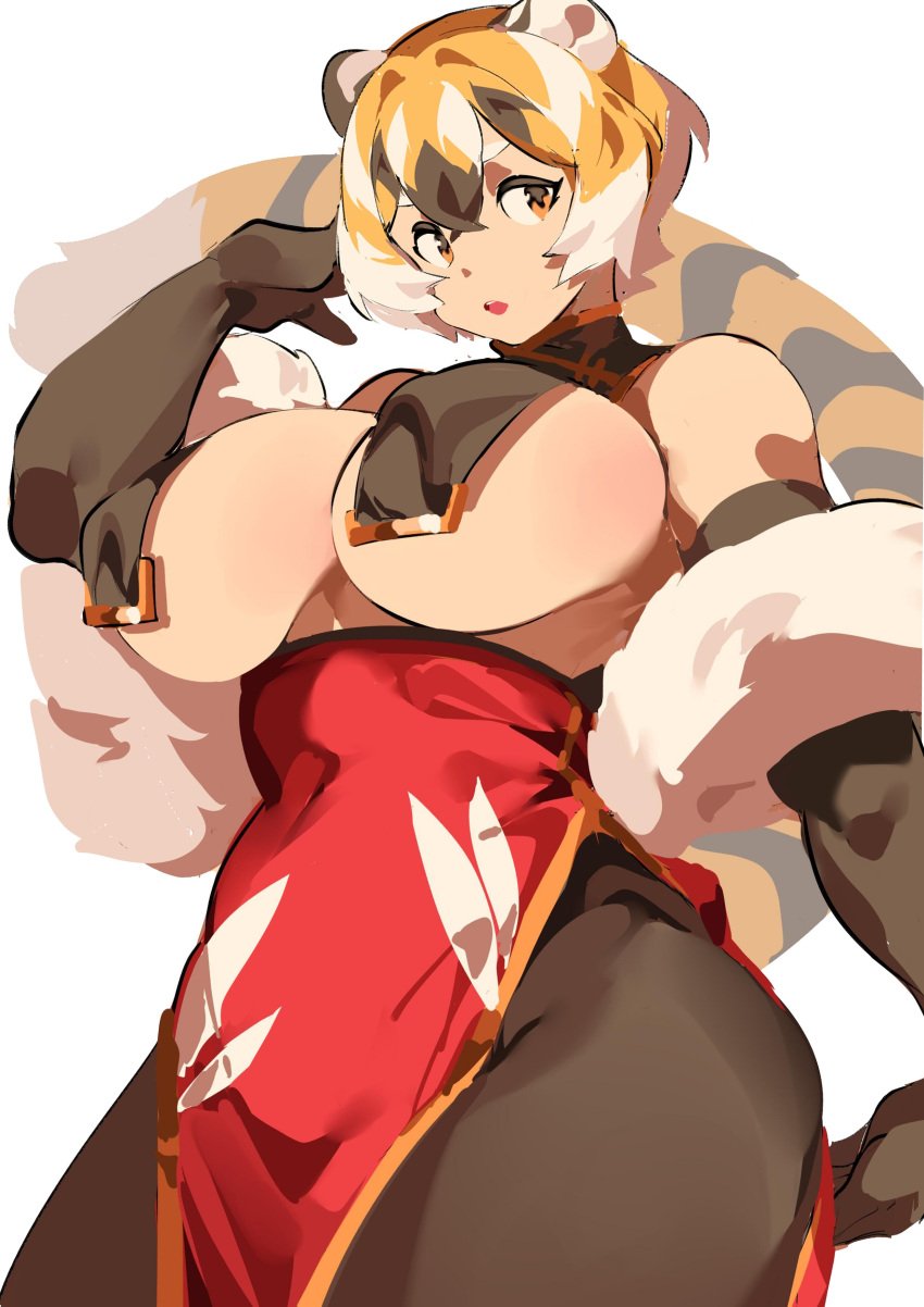 big_breasts breasts cleavage feline female furry huge_breasts mx99926 tagme thick_thighs tiger tiger_girl wide_hips