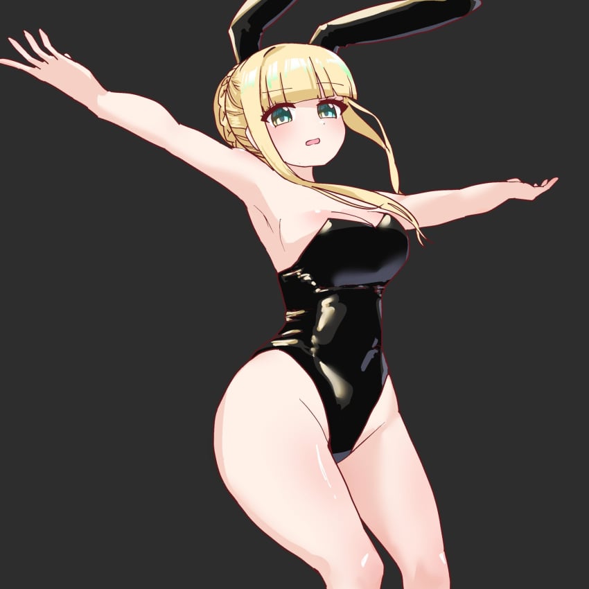 1girls armpits big_ass big_breasts big_hips blush breasts bunny_ears bunny_girl bunnysuit d4dj doodle fukushima_noa light_green_leaf shiny_skin thick_thighs