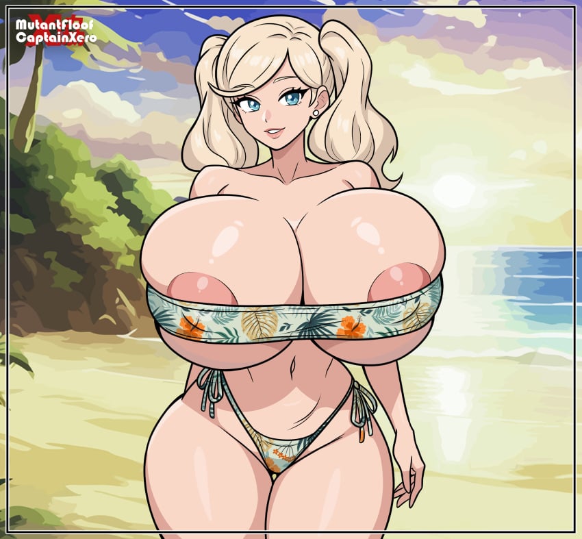 1girls ann_takamaki beach bikini blonde_hair captainxero huge_breasts persona persona_5