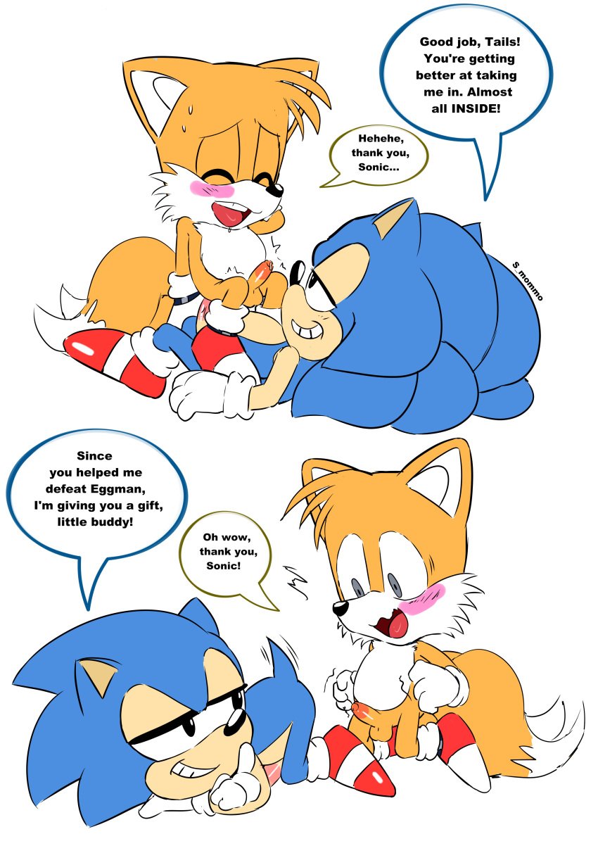 anal anal_sex anal_sex anthro anthro_on_anthro ass_up balls blush dialogue duo english_text erection excited furry furry_male gay_sex grin half-closed_eyes hedgehog inviting inviting_to_fuck inviting_to_sex kneeling looking_back lying lying_on_back male male/male male_furry male_penetrated male_penetrating male_penetrating_anthro male_penetrating_male muttgirl on_back penis penis_in_ass presenting presenting_anus presenting_ass presenting_hindquarters reward sex sitting sitting_on_penis sitting_on_person smile smommo sonic_(series) sonic_the_hedgehog sonic_the_hedgehog_(series) speech_bubble sweat tail_wagging tails tails tails_the_fox tailwag trembling