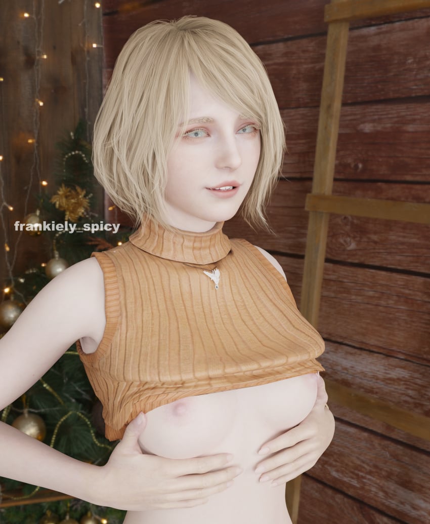 1girls 3d ashley_graham ashley_graham_(ella_freya) blender blonde_female blonde_hair blonde_hair blonde_hair_female blue_eyes bob_cut breast_grab breasts breasts breasts_out capcom female female female_focus female_only flashing flashing_breasts frankiely_spicy indoor indoors inside looking_at_viewer looking_back naked naked_female nipples nude nude_female pale-skinned_female pale_skin resident_evil resident_evil_4 resident_evil_4_remake shirt shirt_lift shirt_up short_hair smile smiling smiling_at_viewer solo solo_female solo_focus tease teasing teasing_viewer turtleneck turtleneck_lift