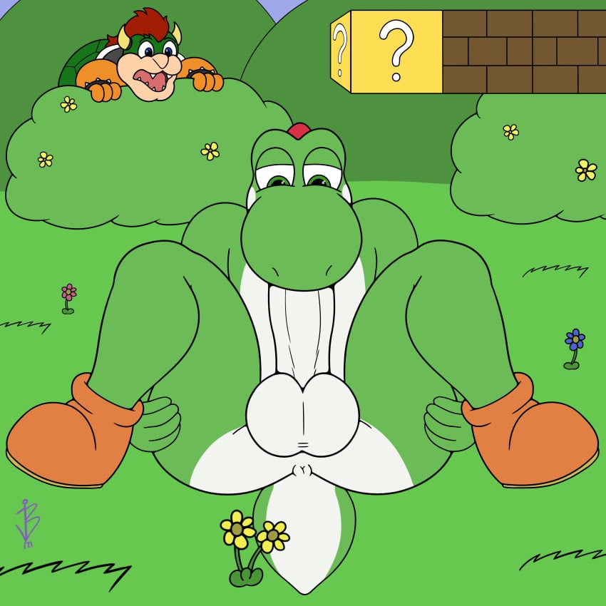 anthro anus ass autofellatio autosuck balls big_balls big_penis bowser cock gay jbgryph male_only mario_(series) nintendo outdoors reptile super_mario_bros. yoshi