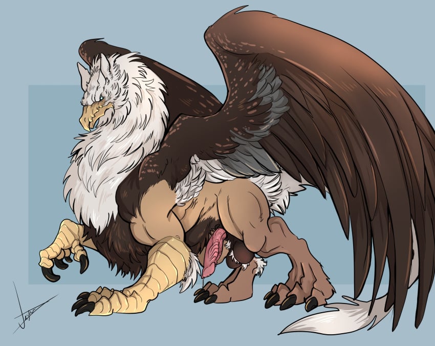 2024 avian avian_feet blue_eyes brown_body brown_feathers brown_fur capcom claws dragon's_dogma feathered_wings feathers feral fur gryphon hi_res male mythological_avian mythological_creature mythology quadruped solo tail tail_tuft tuft vamp_arts white_body white_feathers wings zoophilia