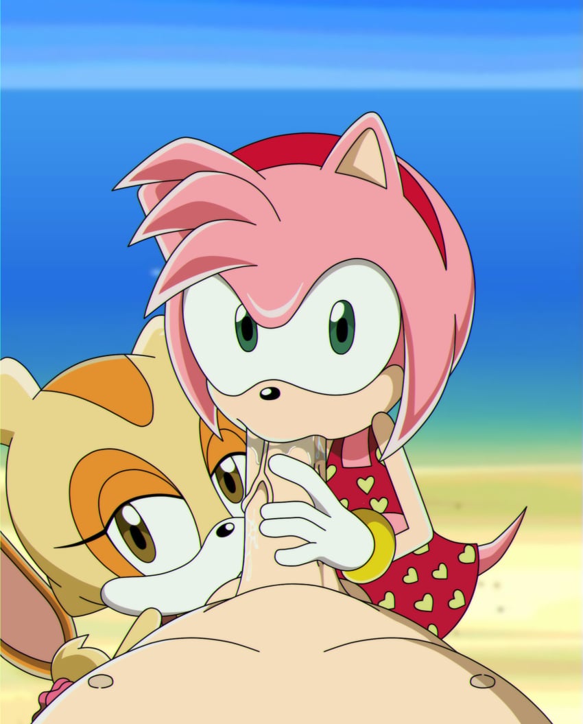 1boy 2girls age_difference amy_rose anthro big_dick brown_eyes cream_the_rabbit cub fellatio female female_on_human green_eyes hedgehog human human_on_anthro lagomorph male male/female male_on_anthro mobian_(species) oral penis rabbit rodent sonic_(series) sonic_the_hedgehog_(series) sonic_x sucking_penis sucking_testicles swimsuit threesome young younger_female