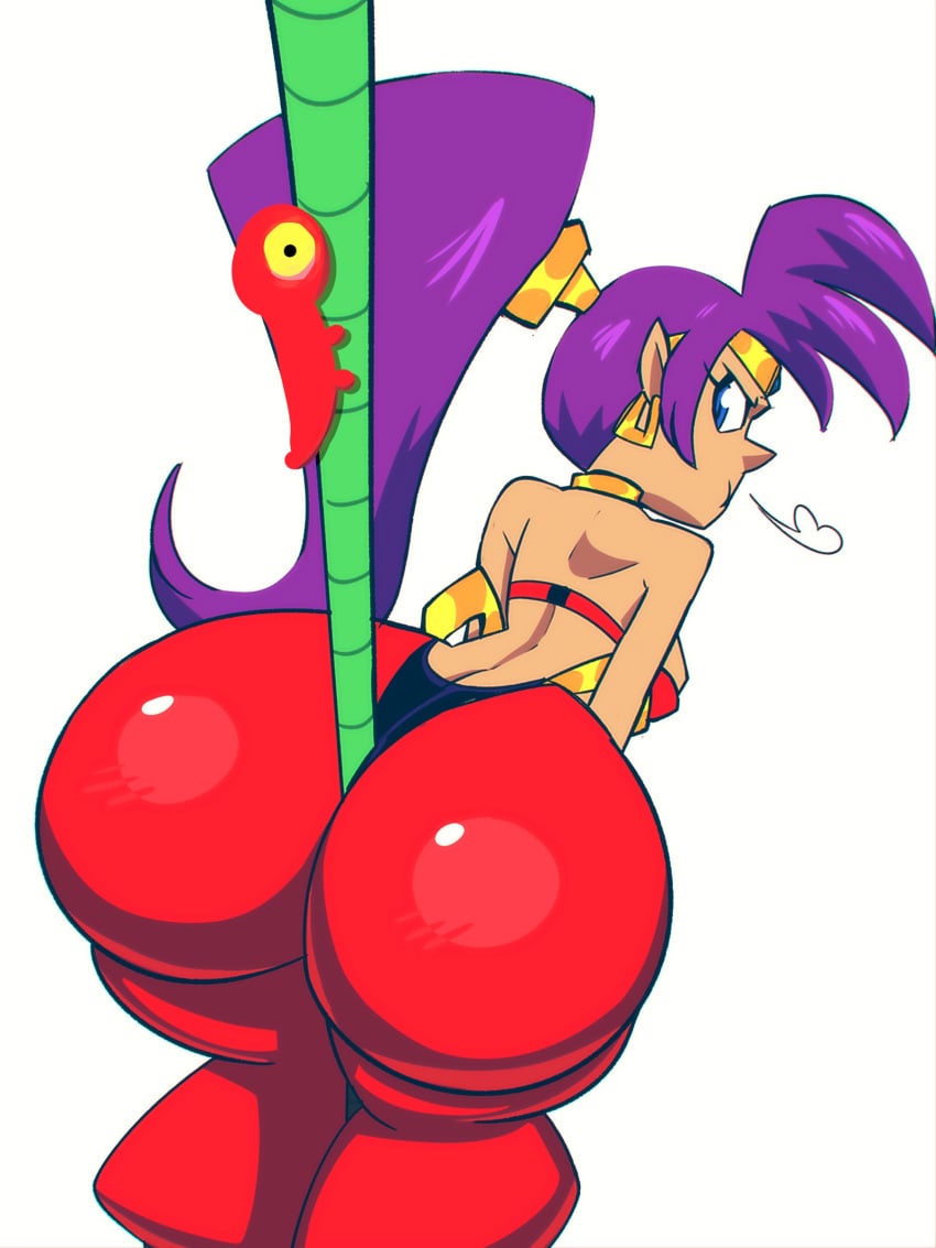 1girls annoyed annoyed_expression big_ass big_butt blue_eyes bubble_butt earrings female female_only huge_ass huge_butt monamania pole_between_ass purple_hair shantae shantae_(character) solo solo_female thick_thighs wayforward