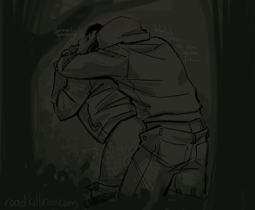 ambiguous_penetration arms_around_neck brian_thomas creepypasta exhibitionism forest from_behind hoodie hoodie_(creepypasta) hugging hugging_from_behind male_only marble_hornets mask masky outdoors outside pants_down roadkillromcom standing standing_sex tim_wright tree trees voyeurism woods