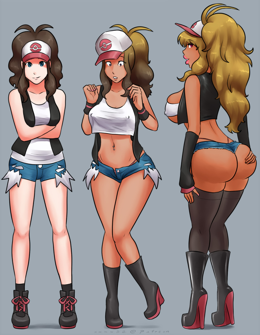 alternate_costume ass bimbofication blonde_hair brown_hair da_janitor_(manipper) daisy_dukes erect_nipples female_only femsub happy_trance hat high_heel_boots high_heels hilda_(pokemon) jean_shorts lipstick long_hair manip midriff multiple_views navel_piercing nintendo panties panties_visible pokemon pokemon_bw ponytail sequence shorts solo tan tan_body tan_skin thighhighs third-party_edit thong transformation underwear xxxx52