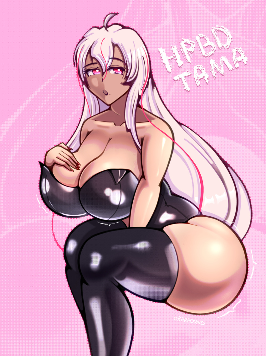 ai:_the_somnium_files ai:_the_somnium_files_-_nirvana_initiative ass beauty_mark big_ass big_breasts big_butt big_female breasts_bigger_than_head brown_skin bunnysuit dommy_mommy female hand_between_legs hand_on_breast karfound latex latex_suit long_hair long_legs mole mole_under_mouth mommy open_eyes open_mouth pink_background red_eyes sitting tama_(ai:_the_somnium_files) tan_body tanned tanned_female tanned_skin text thick_ass thick_tail thick_thighs white_hair