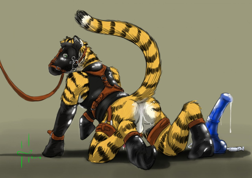 anthro bondage bound chance cum cum_inside dildo dripping feline fur furry latex pony ponyplay sex_toy tiger