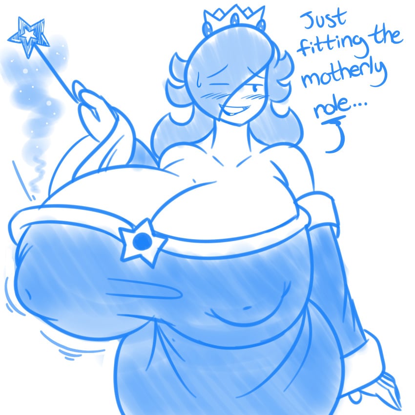 bare_shoulders breast_expansion breasts cleavage female female_only hair_over_one_eye human hyper hyper_breasts implied_breast_expansion mario_(series) nintendo nipple_bulge princess_rosalina solo super_mario_galaxy the_english_gent