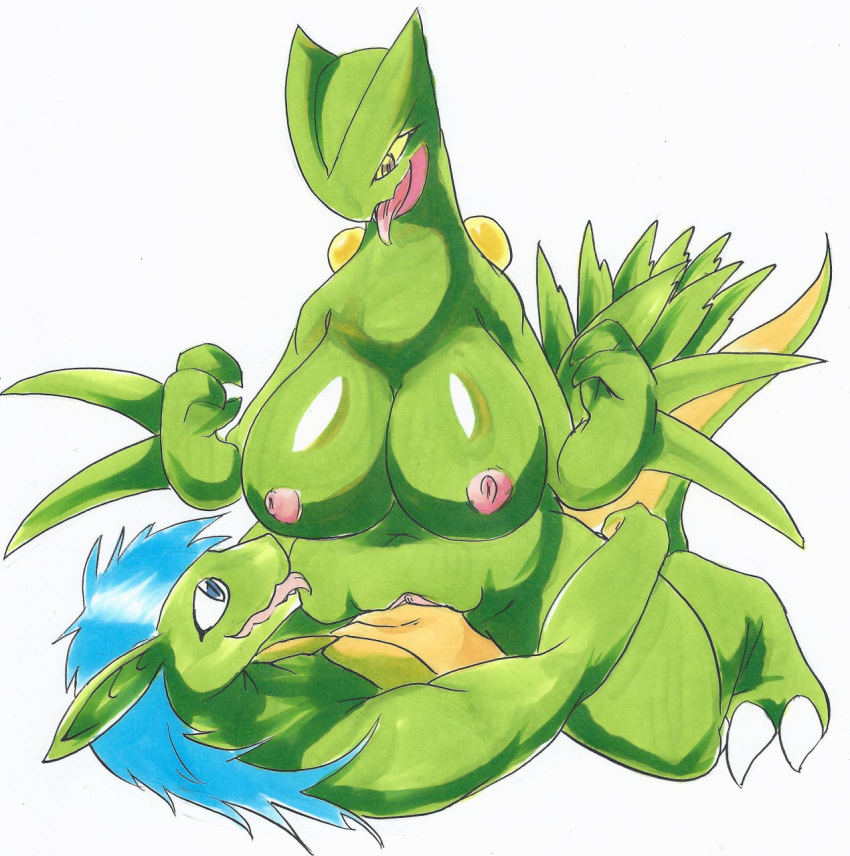 blue_hair female male pokemon pokemon_(species) sceptile straight sya tagme