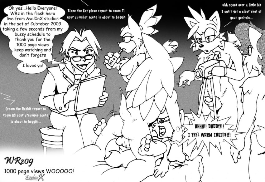 2009 anthro aval0nx bed blaze_the_cat breasts canine closed_eyes cub dialog eyewear feline female fox furry glasses hedgehog human incest male mammal monochrome navel nipples nude penetration pussy sally_acorn sega sex sonic_(series) sonic_the_hedgehog tails vaginal_penetration young