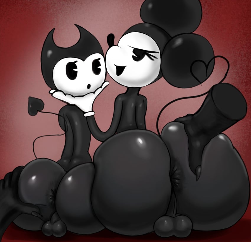 4boys bendy bendy_and_the_ink_machine bendy_the_dancing_demon big_ass big_butt crossover disney femboy hand_on_ass hand_on_butt khadhunter7 males males_only minnie_mouse public_domain small_ass tagme