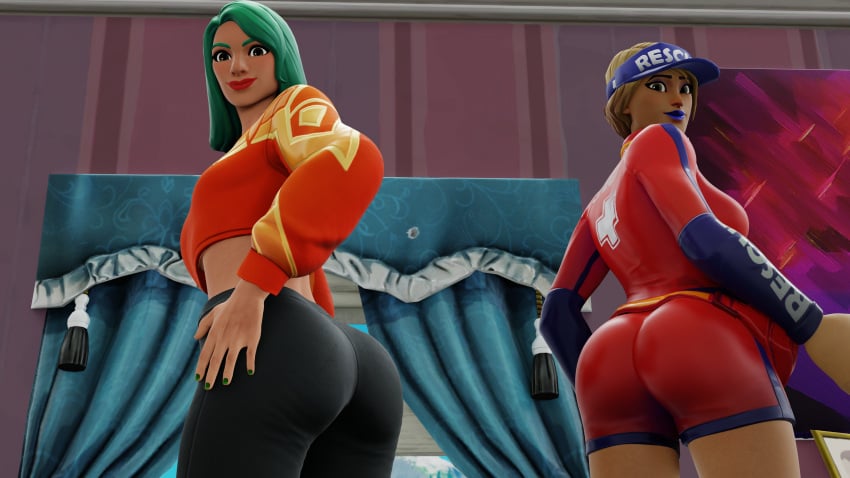 2girls 3d female female_only fortnite fully_clothed sun_strider sunbird tagme