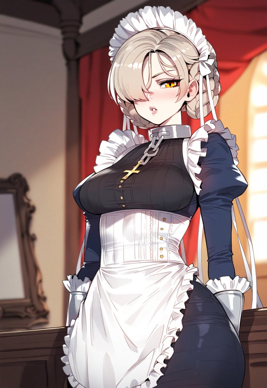 1girls ai_generated artstyle_imitation azur_lane blonde_hair breasts female floox hi_res high_resolution large_breasts light-skinned_female light_skin maid maid_headdress maid_outfit sheffield_(azur_lane) stable_diffusion thiccwithaq_(ai_style) uncensored yellow_eyes