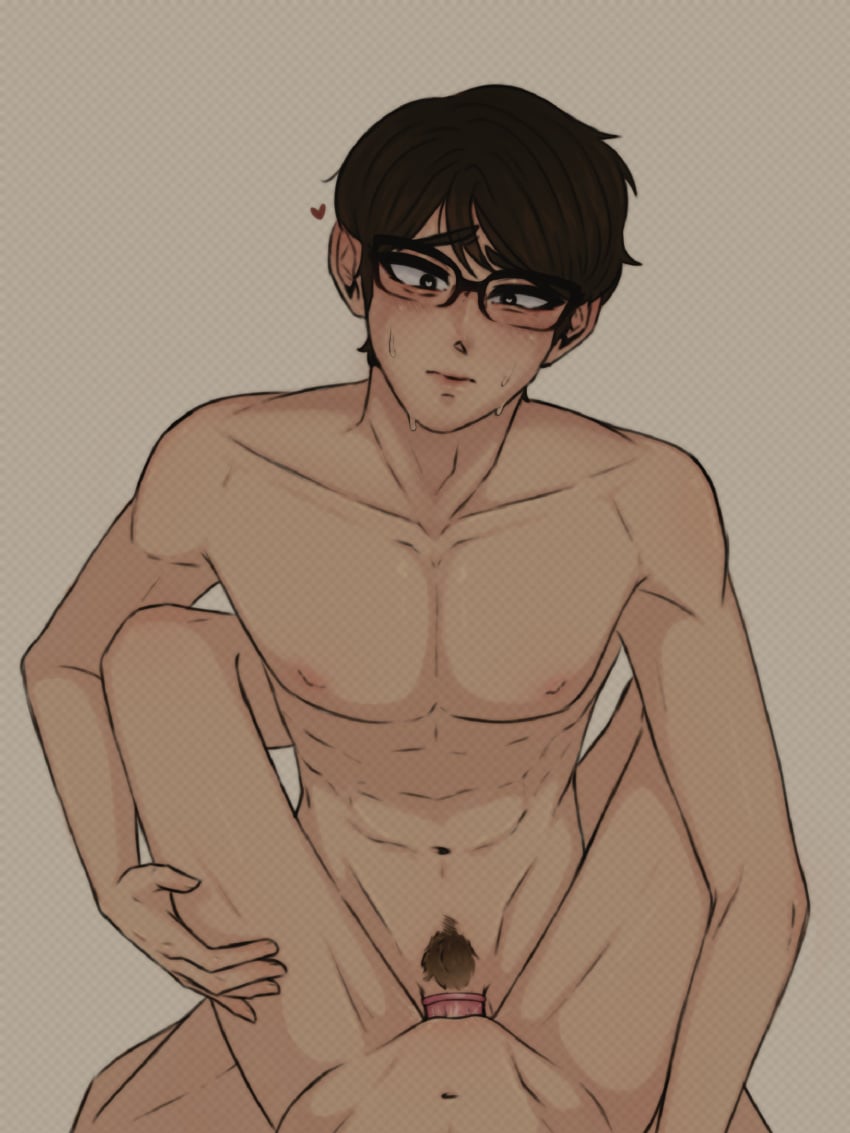 1boy 1girls abs asian asian_male black_eyes blush brown_hair condom cute cute_face female female_pov glasses hueningkai idol korean male male/female male_focus male_penetrating_female muscular_male nerd nipples penis_in_pussy soobin sookai straight stud txt