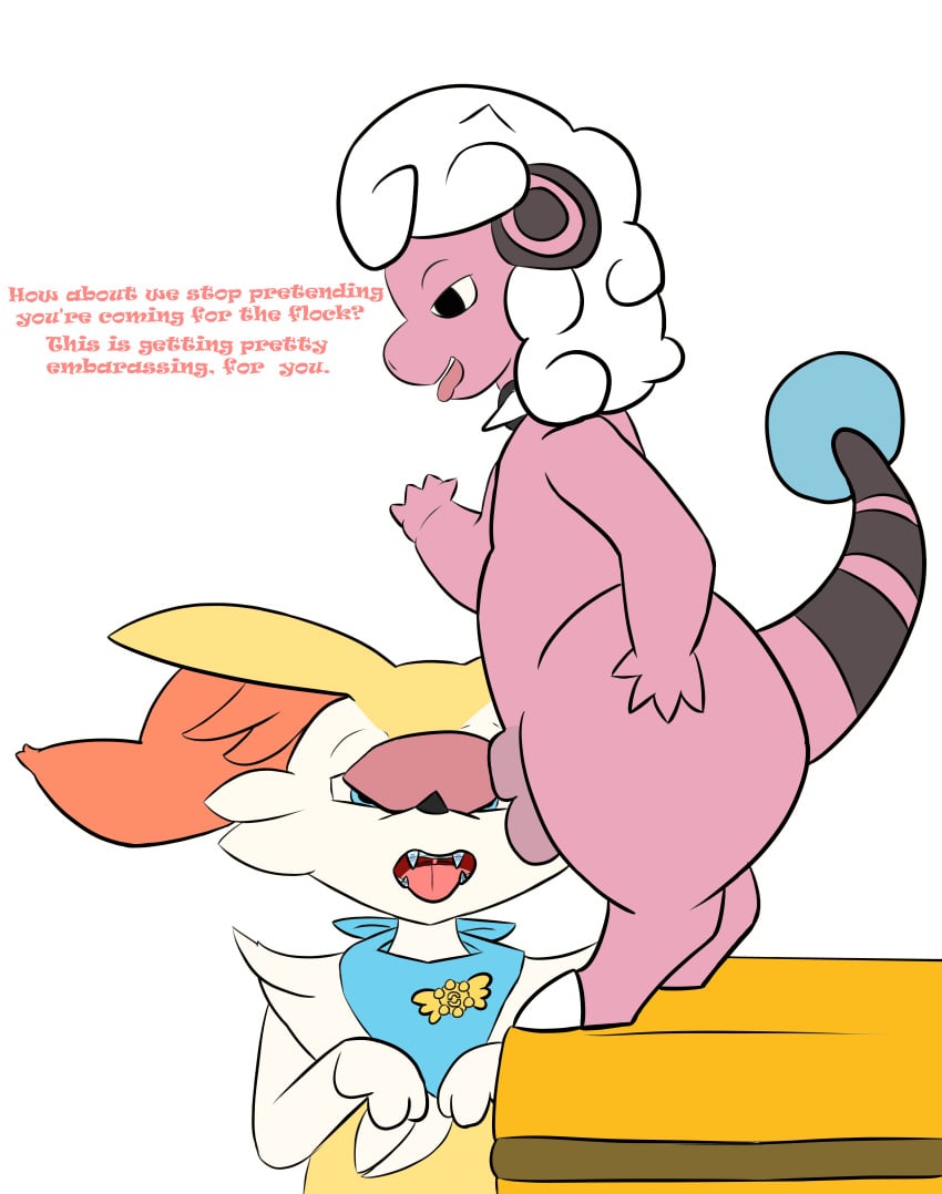 2024 absurd_res ambiguous_gender animal_genitalia anthro balls begging begging_pose blue_eyes braces braixen dialogue digital_media_(artwork) duo english_text flaaffy generation_2_pokemon generation_6_pokemon genitals hi_res looking_at_genitalia looking_at_penis male male/ambiguous male_(lore) markings mystic_(mysticdoesart) mysticdoesart nintendo penis penis_on_face pokemon pokemon_(species) pokemon_mystery_dungeon pose scarf sheath spike_chunsoft striped_markings striped_tail stripes tail tail_markings text these_aren't_my_glasses zeus_(flowerbud)