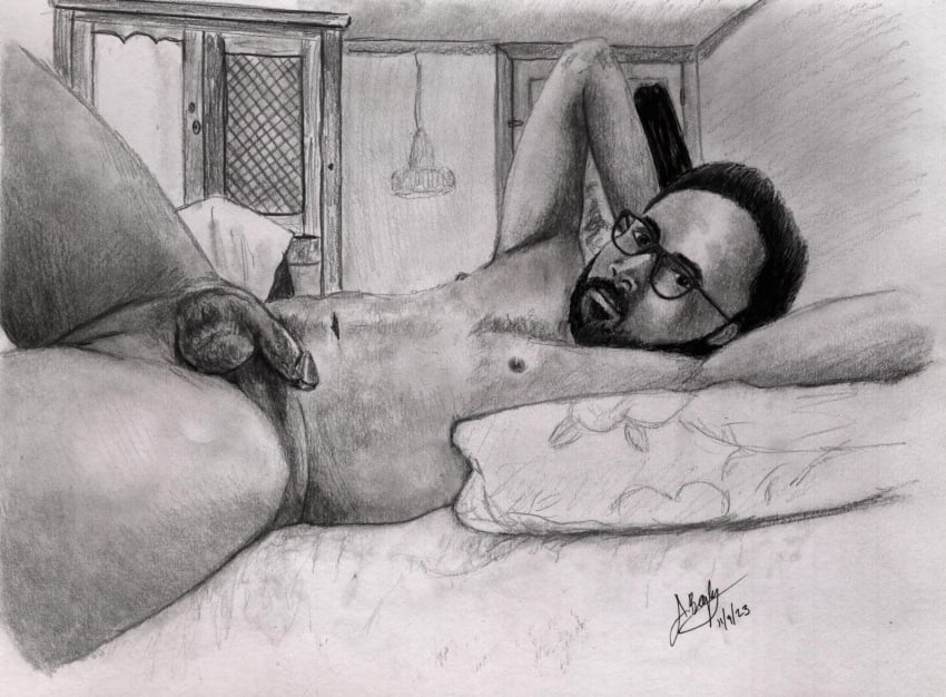 1boy birthday_suit cock_out dick drawing hand_drawn handdrawn handdrawn_art indian_male laying_on_bed male male_only monochrome naked naked_male nude nude_male nudemodelforartbackup pencil pencil_(artwork) pencil_sketch penis sketch sketches_by_adab solo