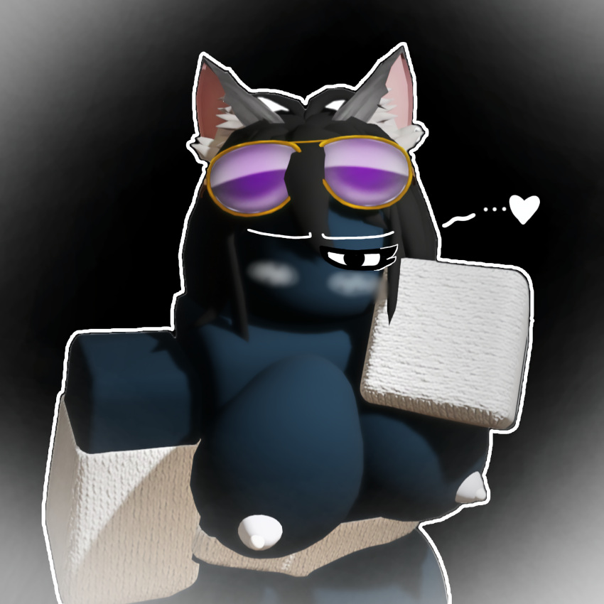 3d adult_female big_breasts big_thighs black_and_white black_hair blush breasts_out cat_ears catgirl efangotu nipple_bulge roblox roblox_avatar robloxian rule_63 self_upload tagme youtube youtuber