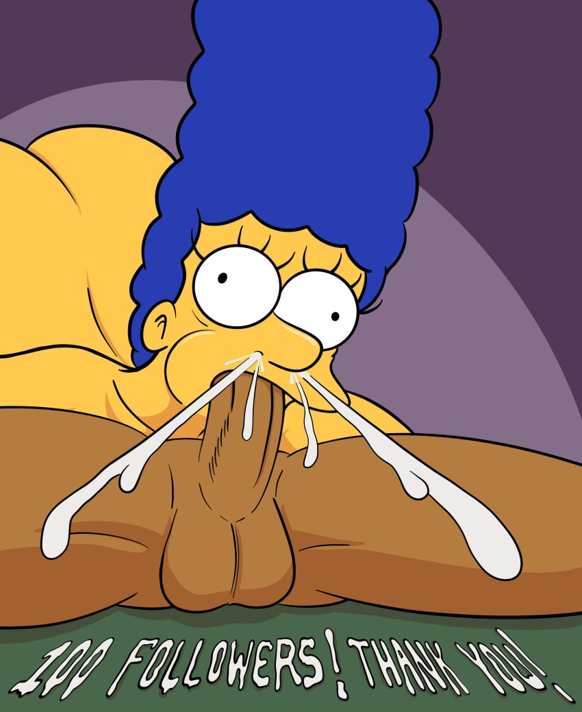 1boy 1girls 20th_century_fox 20th_century_studios ass balls blowjob blue_hair cum cum_out_nose dark-skinned_male dark_skin faceless_male female follower_celebration human lockandlewd male marge_simpson milestone_celebration nude oral oral_sex penis straight the_simpsons yellow_body yellow_skin