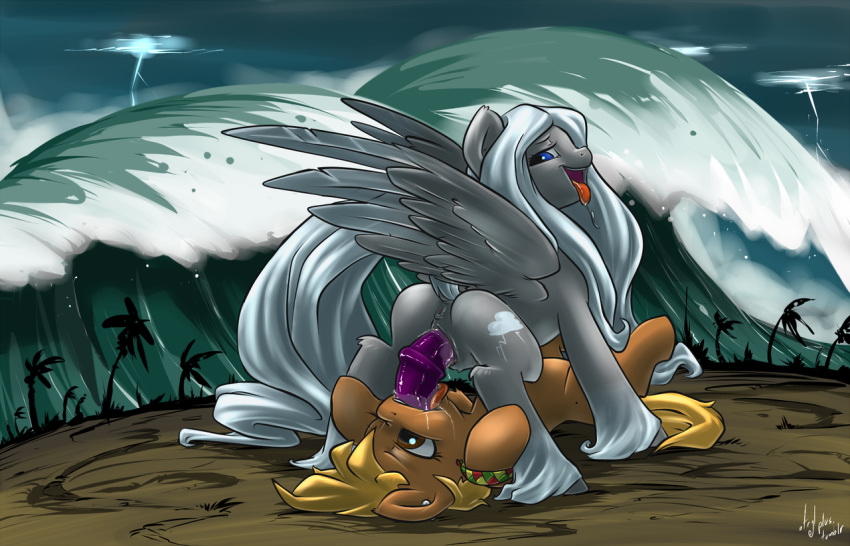 anus atryl beachball_(oc) dildo equine female friendship_is_magic horse insertion mammal my_little_pony original_character pegasus penetration pony sex_toy stormfront vaginal_insertion wave wings yuri