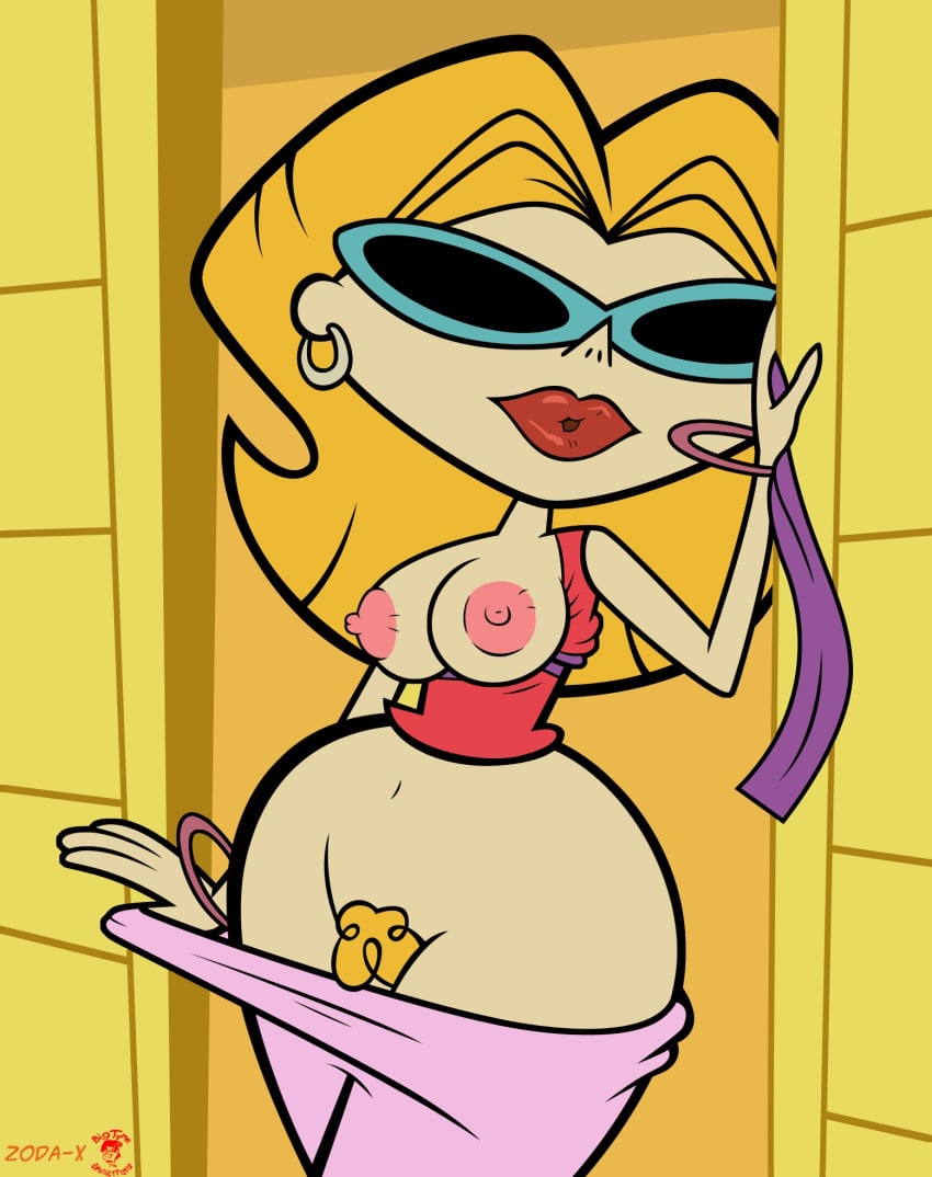 big_lips bigtyme blonde_hair dexter's_laboratory female female_only female_pubic_hair neighbor_lady pants_down sunglasses tinted_eyewear undressing wide_hips zoda-z