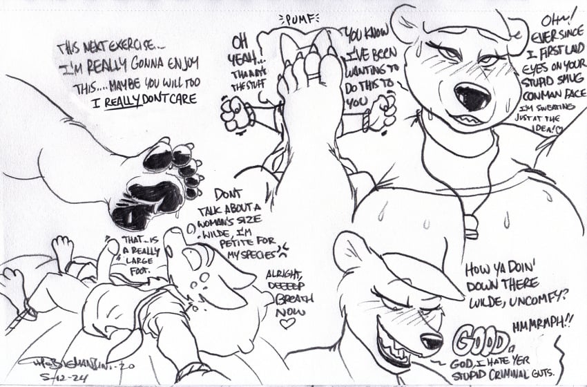 2024 4_fingers 5_toes ankles_tied anthro anthro_on_anthro balls baseball_cap bear big_breasts big_dom_small_sub blush bodily_fluids bondage bound breasts canid canine claws clothing dialogue digit_ring disney dominant dominant_female duo english_text erection feet female finger_claws fingers foot_fetish foot_on_face fox fur genitals hat hate_sex headgear headwear hindpaw humanoid_feet humanoid_hands interspecies jewelry larger_female major_friedkin male male/female mammal nick_wilde paws penis plantigrade polar_bear ring rope shirt size_difference smaller_male snout submissive submissive_male sweat sweaty_feet text thebigmansini toe_claws toe_ring toes topwear ursine wrists_tied zootopia