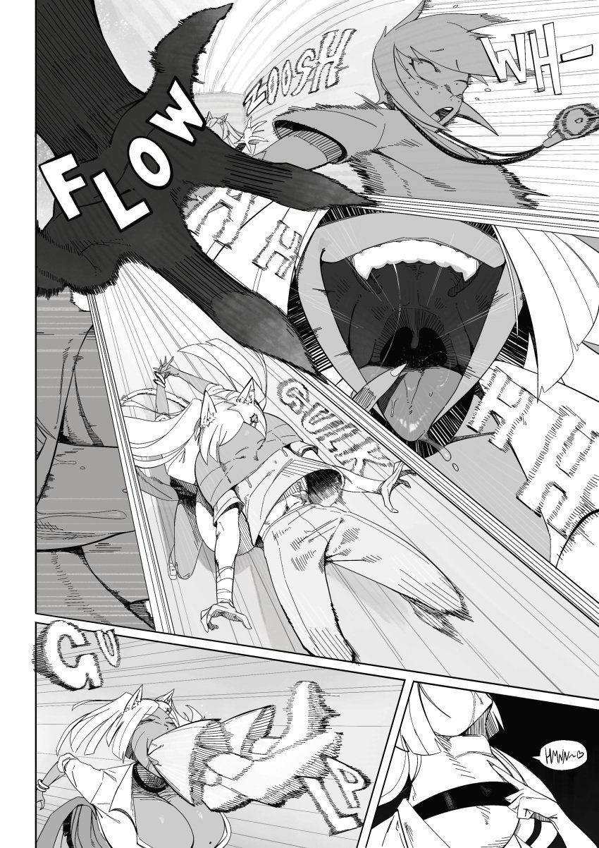 <3 1boy 1girls big_breasts breasts cat_ears cat_tail catgirl choker cleavage closed_eyes comic dark-skinned_female dark_skin female_pred gyaru huge_breasts male_prey mawshot mean_pred monochrome mouth_shot onomatopoeia open_mouth oral_vore original original_character original_characters page_5 rasha_(artist) same_size_vore school_uniform stealing_boyfriend swallowing tan_skin text throat_bulge tongue unwilling_prey uvula voluptuous voluptuous_female vore vore_comic white_hair yandere