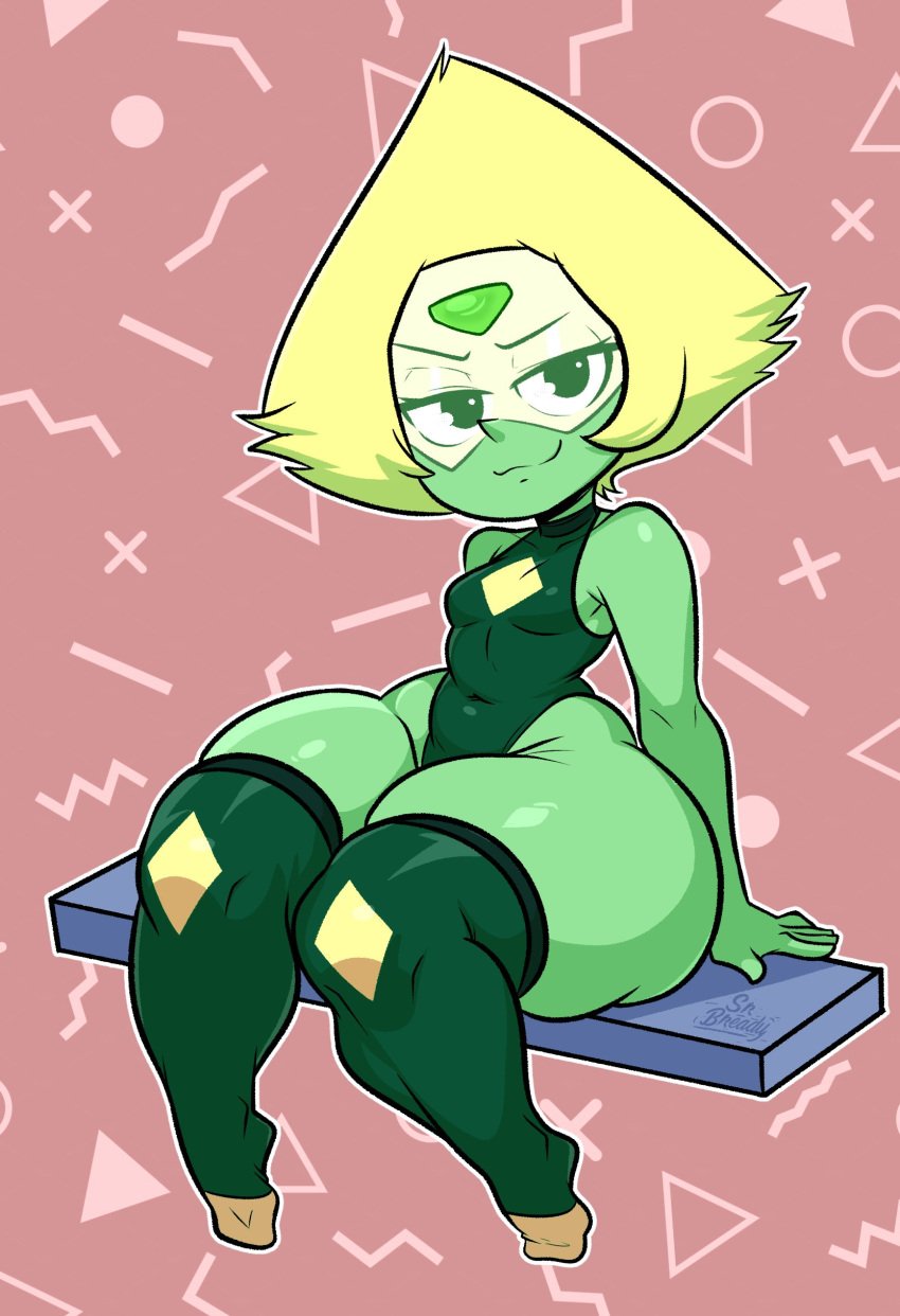 1girls ass ass_visible_through_thighs big_ass big_butt blonde_hair female female_only gem_(species) green_body green_eyes green_skin looking_at_viewer peridot_(steven_universe) shortstack solo solo_female solo_focus srbready steven_universe thick_ass thick_thighs thighs wide_hips yellow_hair