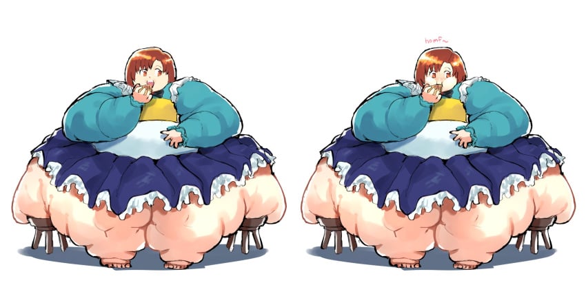 1girls brown_hair eating elli_(harvest_moon) fapolantern fat fat_arms fat_female fat_fetish fat_rolls fat_woman female harvest_moon huge_thighs morbidly_obese morbidly_obese_female sitting thighs two_chairs_for_one ussbbw weight_gain