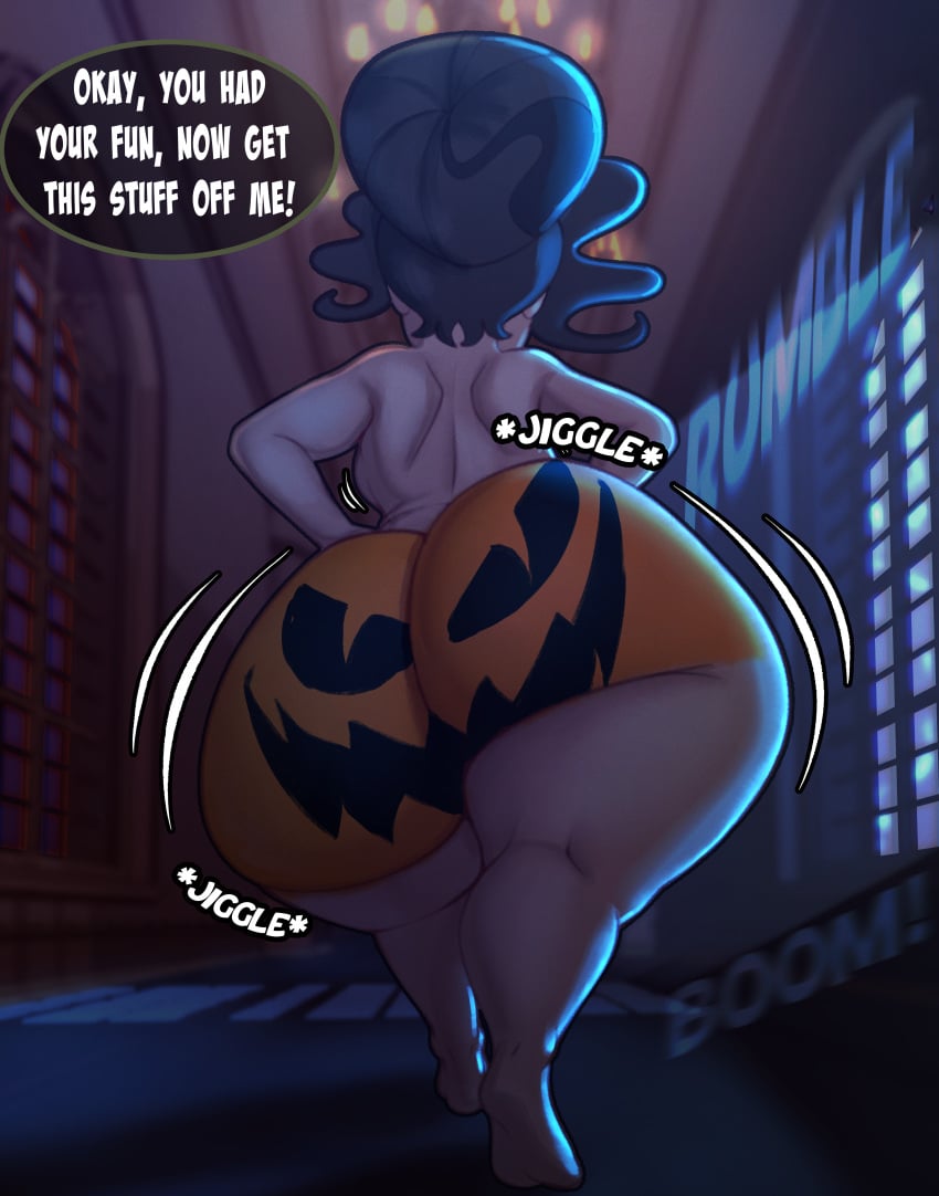 1girls ass ass_focus big_ass bodypaint bottom_heavy brown_hair bubble_butt dat_ass dialogue fat_ass female female_only halloween huge_ass indoors large_ass massive_ass mature mature_female morag_(the_loud_house) n-kosi n-kosi_(coloring) nude nude_female png pumpkin pumpkin_butt rear_view shortstack solo text the_loud_house thick_ass thick_thighs thunder_thighs walking wide_hips