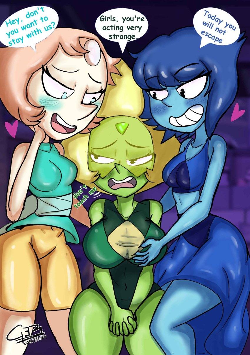 3girls cartoon_network gerjm lapis_lazuli_(steven_universe) pearl_(steven_universe) peridot_(steven_universe) steven_universe tagme