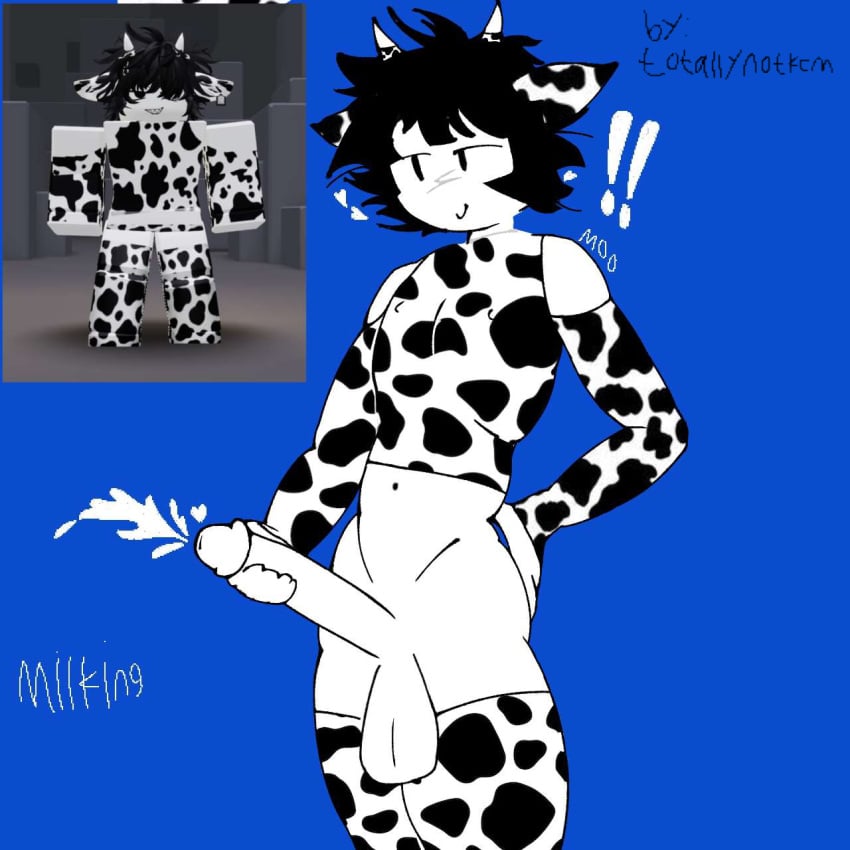 !! 1boy 2d 2d_(artwork) 2d_artwork balls blush bottomless cow_ears cow_horns cow_print cum erect_nipples erect_nipples_under_clothes erect_penis erection femboy femboy_focus femboy_only male_focus male_only masturbation penis reference_image roblox roblox_avatar robloxian solo solo_male source_request tagme tagme_(artist) white_skin