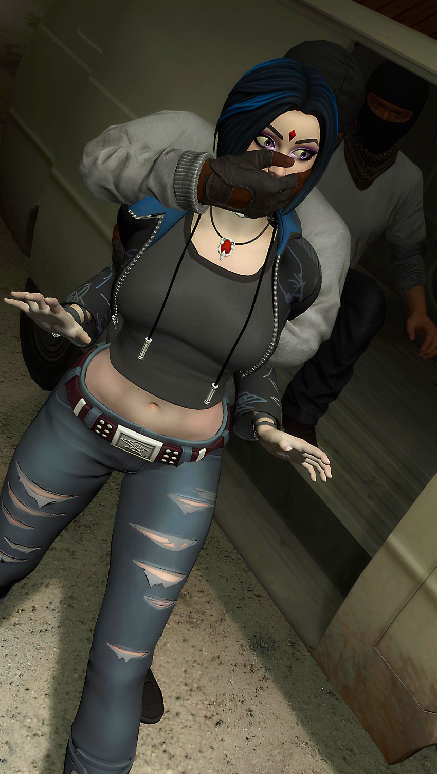 1girls 2boys 3d abducted abduction artist_request bicolored_hair black_hair captured captured_heroine covering_another's_mouth covering_mouth dc dc_comics defeated defeated_heroine demon_girl female femsub fingerless_gloves fortnite fortnite:_battle_royale fortnite_(dc_comics) gagged gloved_handgag goth goth_girl grabbing_from_behind hand_gagged hand_over_another's_mouth hand_over_mouth handgag jeans kidnapped kidnapping looking_at_captor male multicolored_hair multiple_boys pale-skinned_female pale_skin purple_eyes purple_hair rachel_roth raven_(dc) raven_(fortnite)_(dc) short_hair surprised surprised_expression surprised_face taken_from_behind teen_titans unseen_male_face van vehicle