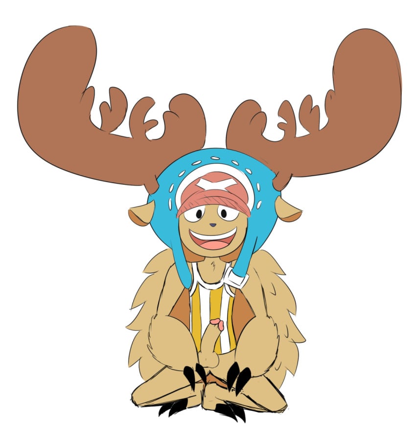 anthro balls boner bottomless erection furry male male_only one_piece pantsless penis reindeer revelfox solo solo_male squatting tony_tony_chopper tony_tony_chopper_(horn_point_form)