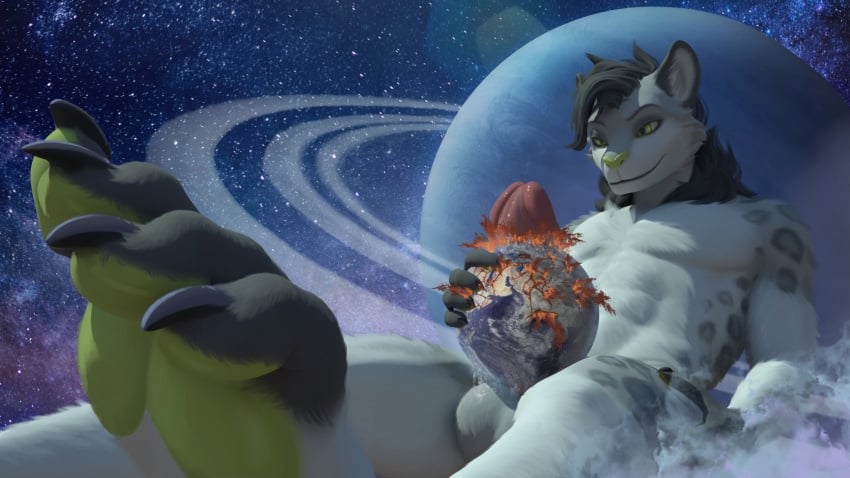 anthro balls claws crush destruction earth erection feet felid feline fur gas_giant genitals hair hi_res lapushis lava macro macro_anthro macro_male male mammal nude pantherine pawpads penetration penis planet planet_destruction planet_penetrated snow_leopard solo space star toes yellow_pawpads