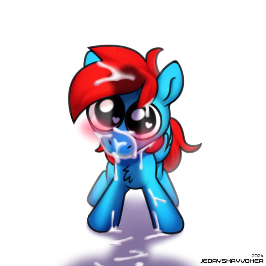 1:1 autism_creature big_eyes blue_body blush bodily_fluids chest_tuft cum cum_on_face equid equine fan_character feral genital_fluids hair hasbro heart_eyes heart_symbol hi_res jedayskayvoker kladro_(character) mammal meme my_little_pony mythological_creature mythological_equine mythology pegasus penis_shadow red_hair shadow simple_background tuft white_background wings