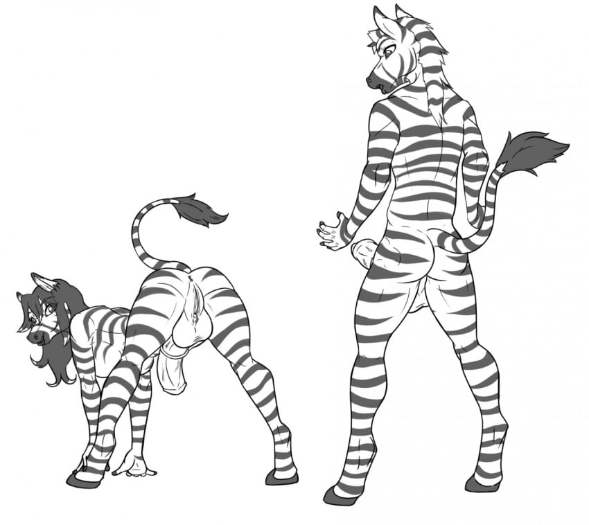 animal_genitalia animal_penis anthro duo equid equine equine_genitalia equine_penis genitals herm incestuous_voyeur_(lore) intersex libra-11 male mammal monochrome penis presenting pussy sibling_(lore) zebra