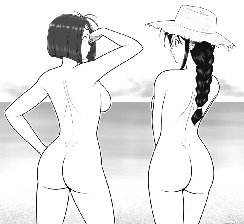 2girls ass beach breasts female miyuki_kobayakawa natsumi_tsujimoto nude tagme taiho_shichauzo walkingdeadmann you&#039;re_under_arrest