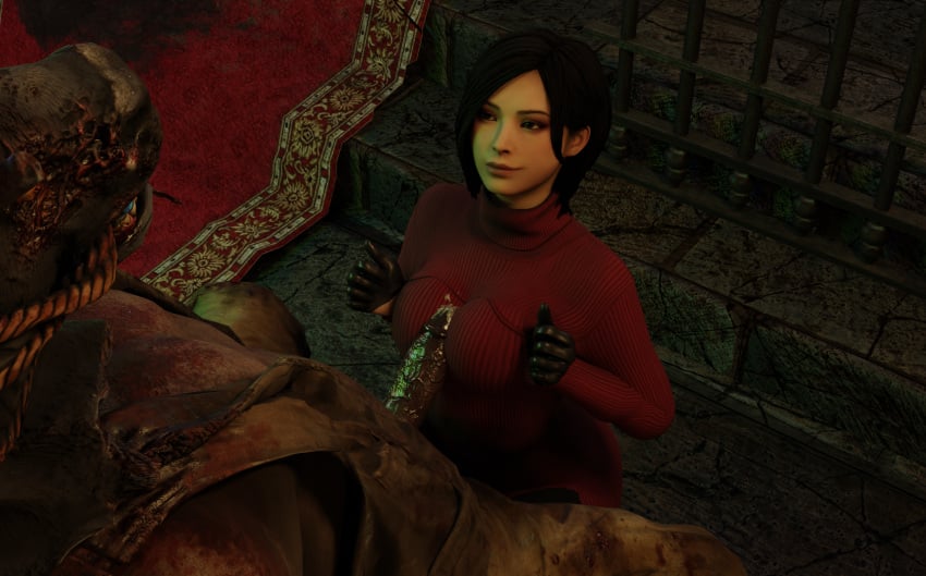 1female 3d ada_wong asian asian_female black_hair cum cum_on_breasts female lamon male monster netorare ntr resident_evil resident_evil_4_remake