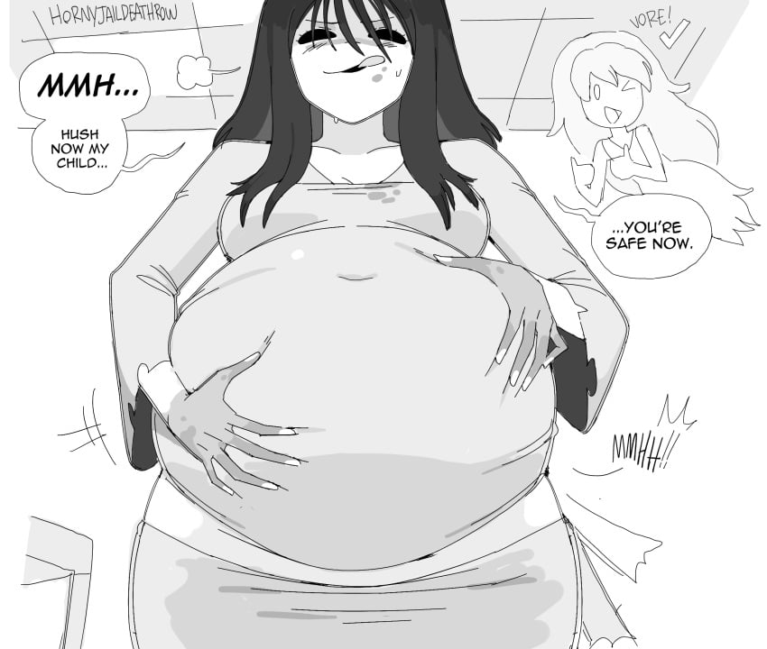 2girls ambiguous_prey belly big_belly digestion dr-worm female female_pred ghost ghost_girl ghost_pred hands_on_belly lewdlemage licking_lips specimen_4 spooky's_house_of_jump_scares spooky_(shojs) unwilling_prey vore vore_belly