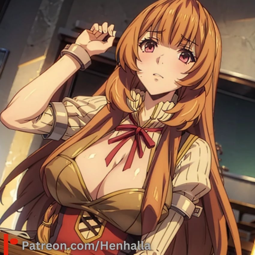 ai_generated big_breasts breasts dress henhalla orange_hair shy yellow_body young younger_female