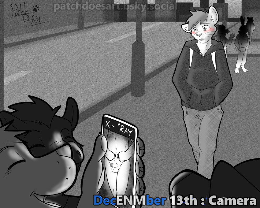 1boy anthro anthro_only balls blush furry male male_only nude patchdoesart penis phone tagme x-ray x-ray_vision