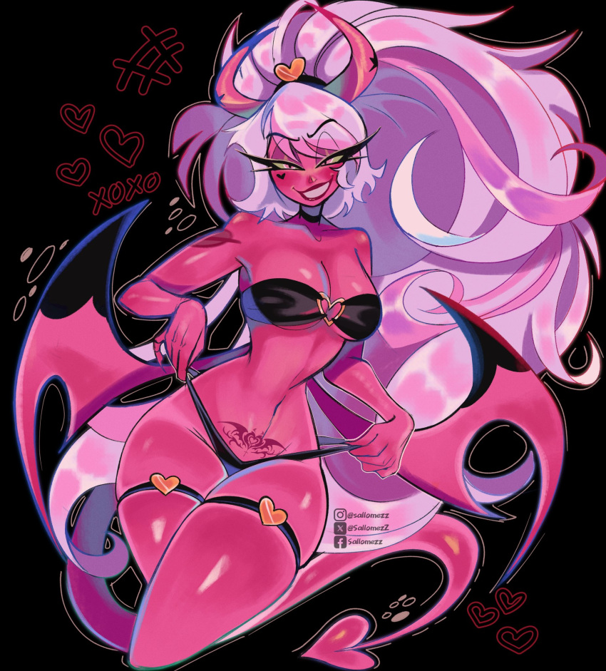 bra helluva_boss panties pink_skin sallomezz succubus succubus_horns succubus_tail tagme verosika_mayday_(helluva_boss)