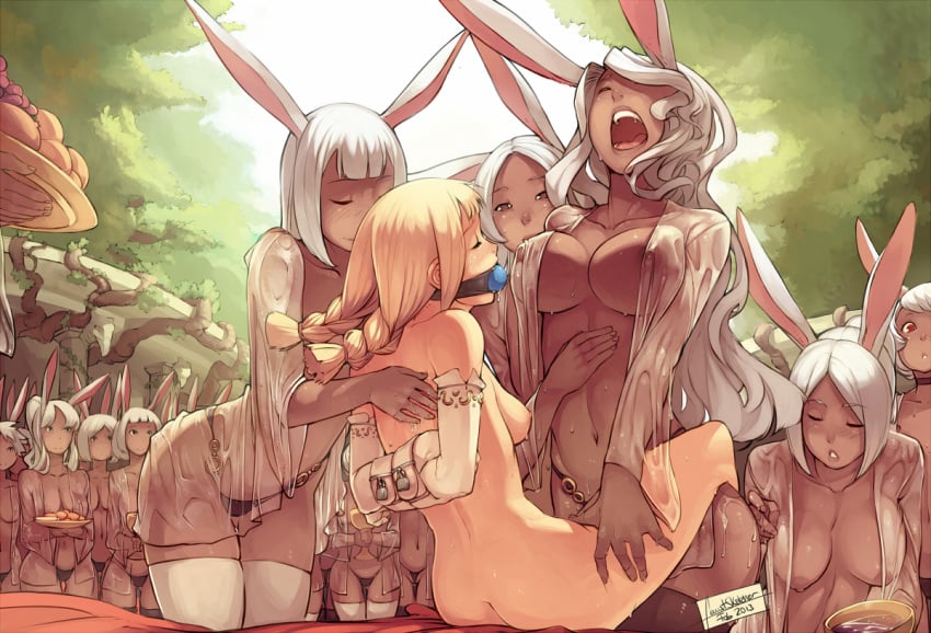 19girls 6+girls ahe_gao animal_ears areolae arms_behind_back ass ball_gag bangs bent_over black_legwear black_panties blonde_hair blush bob_cut bondage bound bound_arms braid braids breasts brown_eyes brown_skin bunny bunny_ears choker closed_eyes curvy dark-skinned_female dark_skin erect_nipples faustsketcher female female_only final_fantasy final_fantasy_xii food fran fruit gag gagged group hanging_breasts highleg highleg_panties huge_breasts human implied_futanari jote kneeling lagomorph large_breasts long_hair mjrn multiple_girls navel nipples nude oil open_mouth outdoor_sex panties penelo perky_breasts plate pleasure_face rabbit rabbit_ear red_eyes ritual saliva see-through sex sheer short_hair sitting skimpy small_areola small_ass sweat thighhighs thighs thong tied_hair translucent twin_braids twintails underwear viera wet wet_clothes white_hair white_legwear yuri