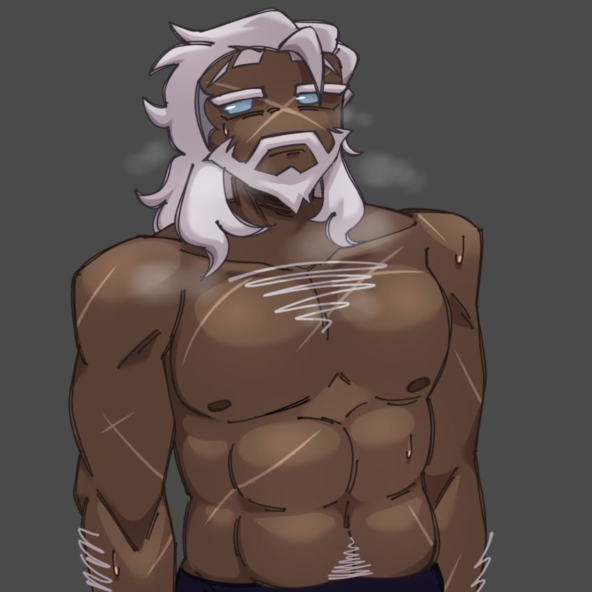 1male body_hair cookie_run_kingdom long_hair muscular_male shirtless sweat tea_knight_cookie