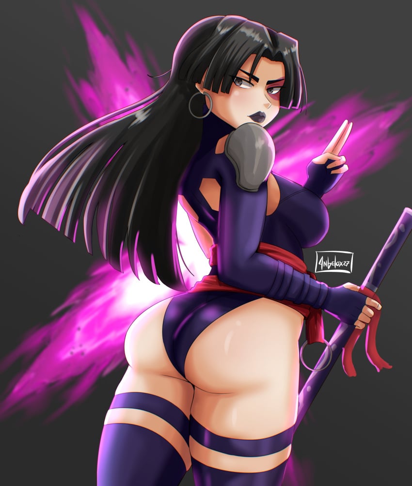 1girls angelox27art ass ass_focus looking_back marvel marvel_comics marvel_rivals mutant_(marvel) psylocke psylocke_(marvel_rivals) sai_(marvel) vengeance_psylocke x-men