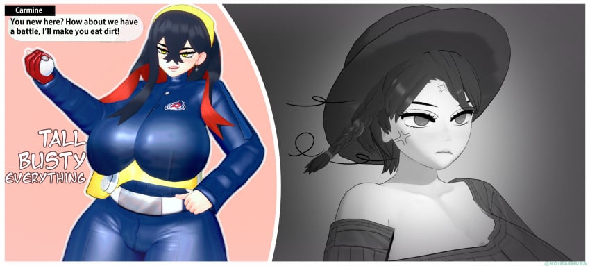 2girls 3d big_breasts carmine_(pokemon) juliana_(pokemon) koikashura pokemon pokemon_sv tagme tagme_(character)