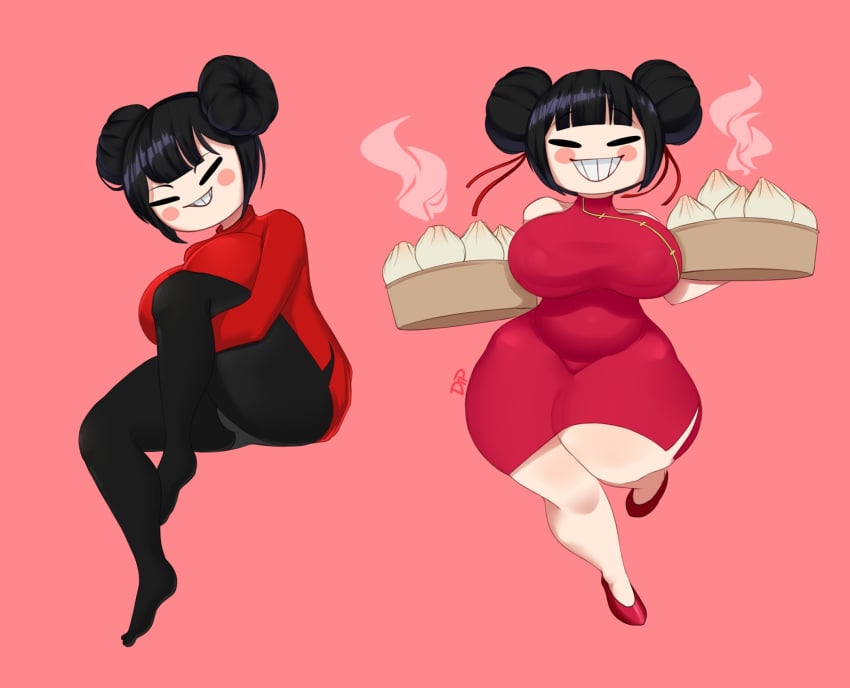 1girls 2022 2d 2d_(artwork) 2d_artwork artist_name asian asian_clothing asian_female ass ass_bigger_than_head big_ass big_breasts breasts closed_eyes dipx dumpling female female_focus food hair_buns pucca pucca_(franchise) simple_background smile steam sweater tagme wide_hips