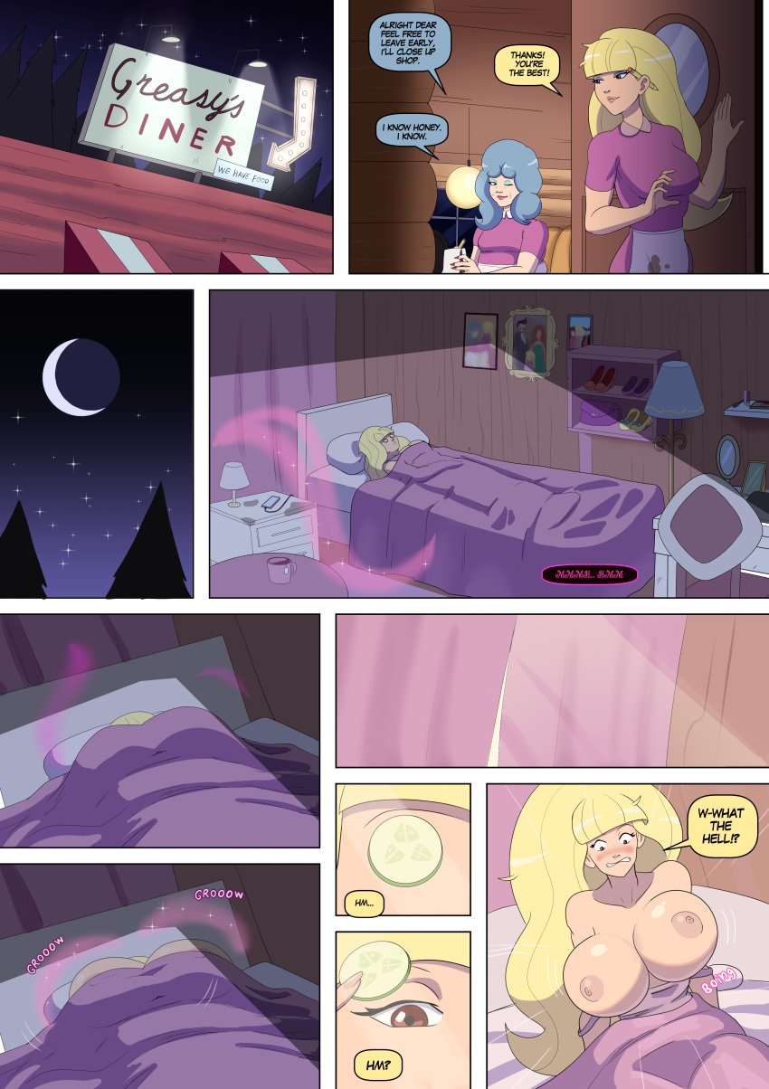 aged_up annon bimbo bimbofication blonde_female blonde_hair blonde_hair breasts breasts breasts_expansion breasts_exposed comic comic_page disney disney_channel english_text female female_only gravity_falls pacifica_northwest page_8 tagme text